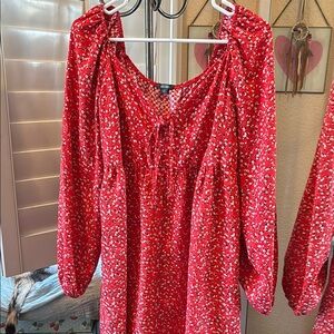 Red Floral Long Sleeve Dress